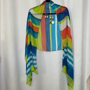 Bold Striped Lightweight Scarf Wrap 2 pair earrings gift set Mother’s Day Easter
